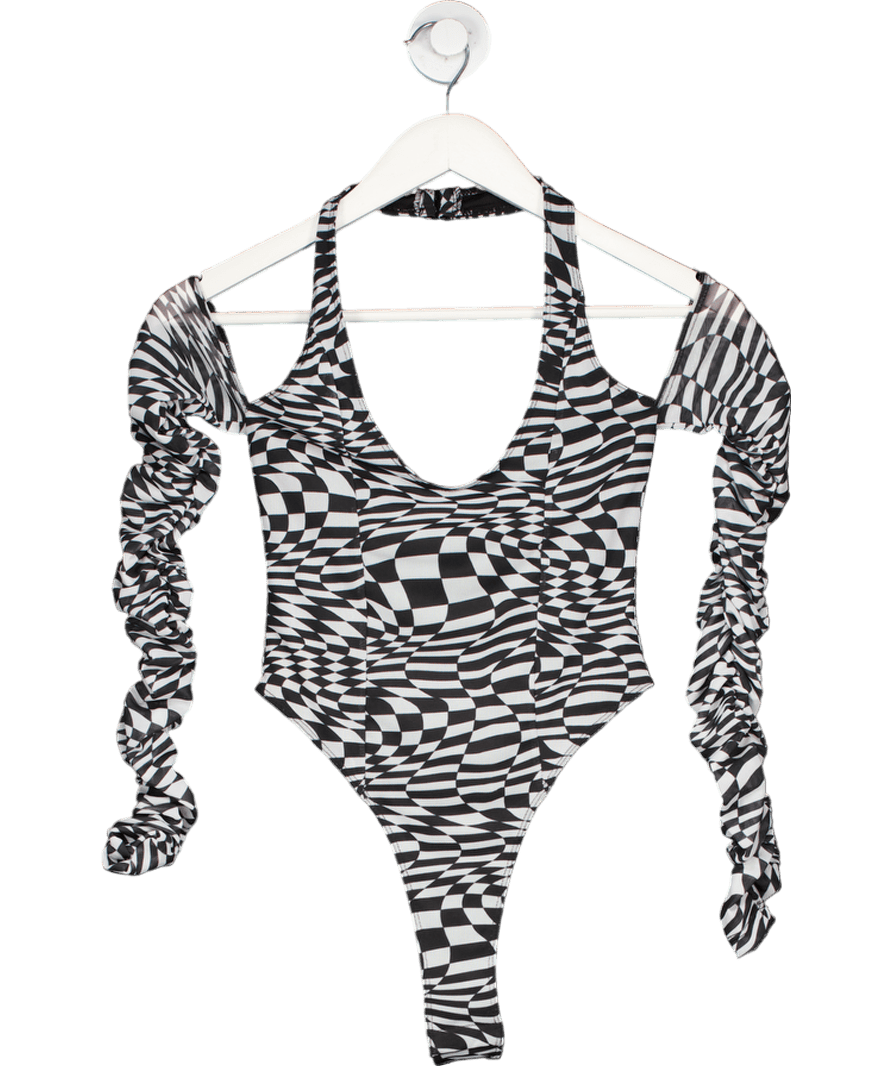 Dolls Kill Black Poster Grl Warped Realm Checkered Bodysuit UK XS - Reliked