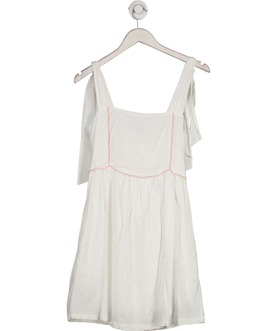 Dondolo White Pink Shirred Back Lined Cotton Mini Dress UK M - Reliked