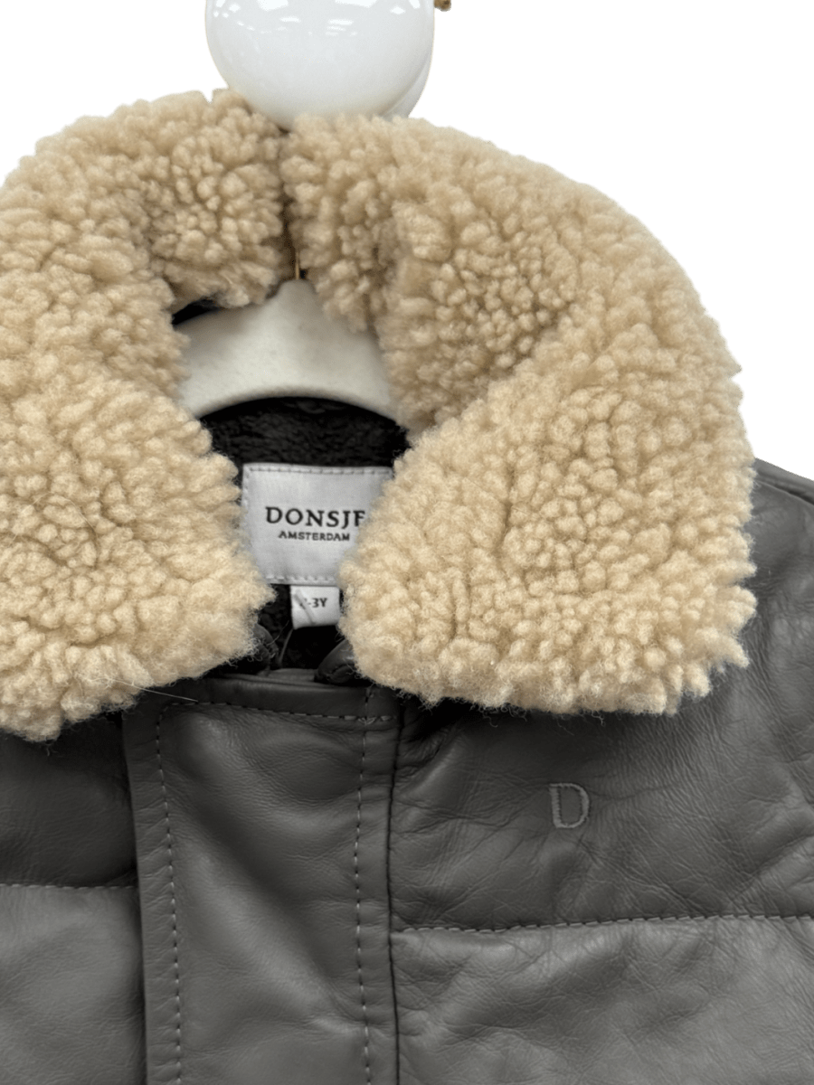 DONSJE Grey Goat Leather Gilet With Removeable Shearling Collar 2 Years - Reliked