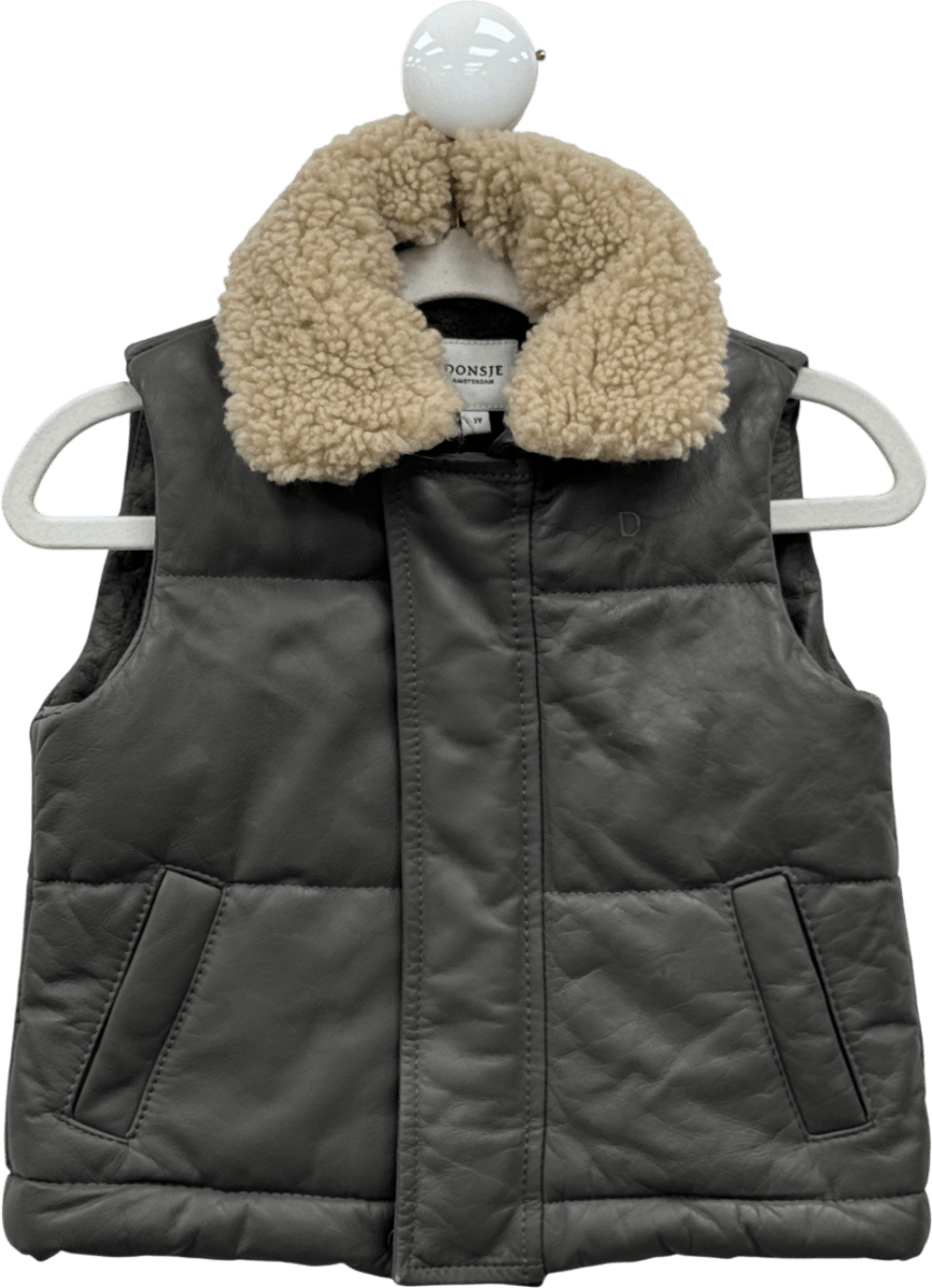 DONSJE Grey Goat Leather Gilet With Removeable Shearling Collar 2 Years - Reliked
