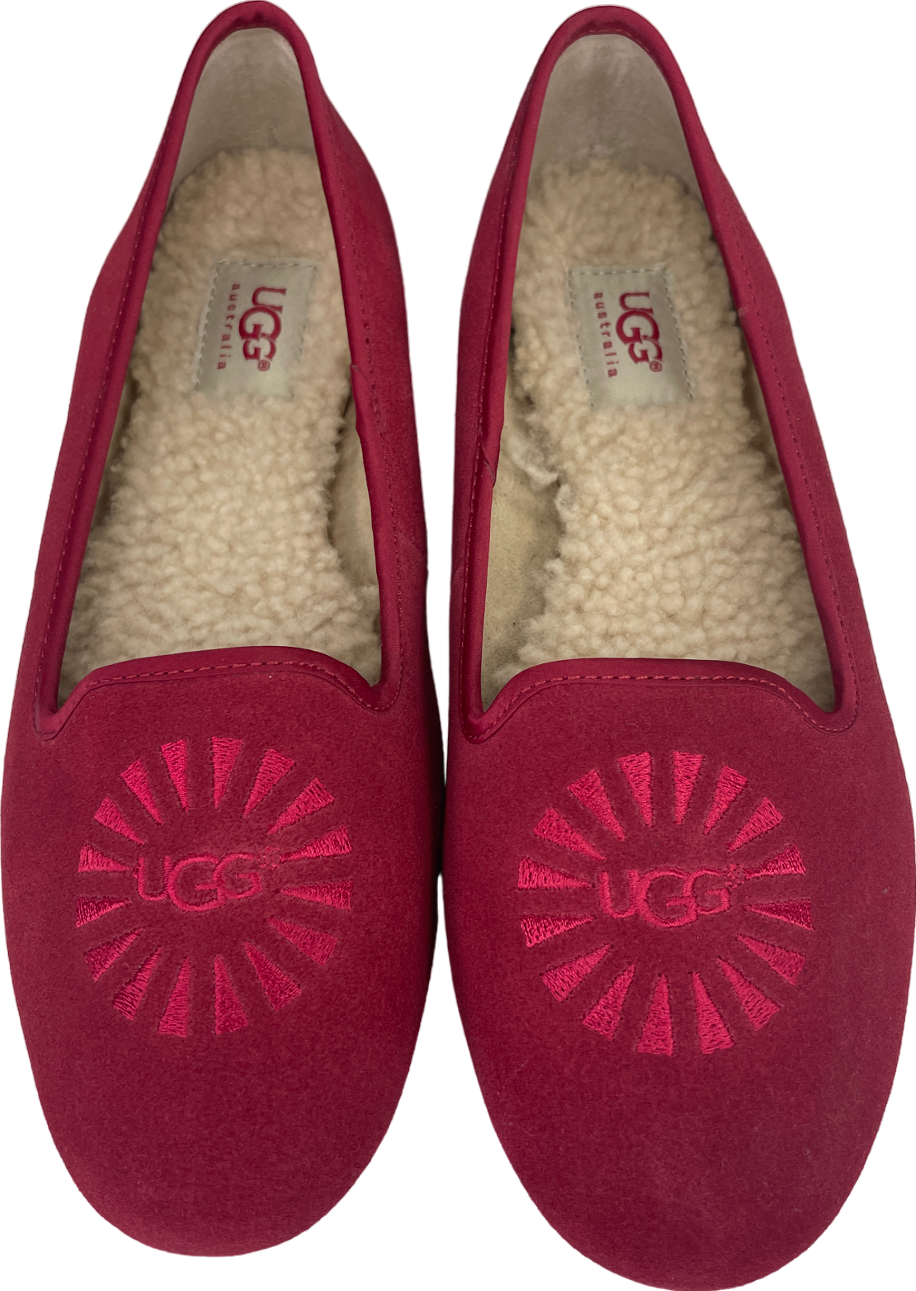 UGG Red Suede Alloway Shearling Lined Ballet Flats UK 5.5 EU 38.5 👠