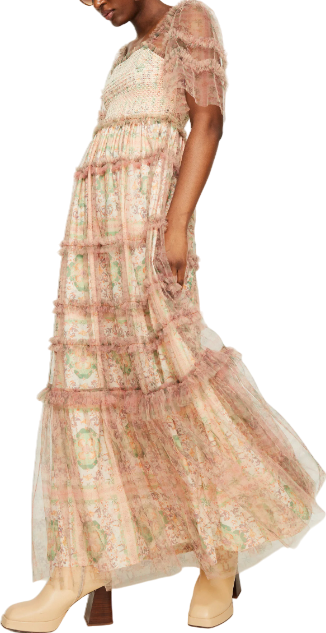 BY MALINA Pink Printed Chiffon Emie Maxi Dress UK S