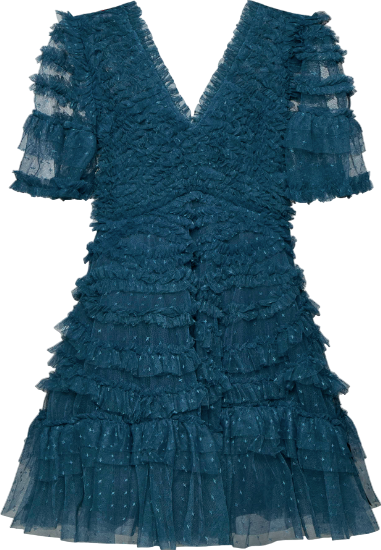 Needle & Thread Navy Blue Phoenix V-neck Micro Mini Dress BNWT UK 22
