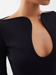 Valentino Black Sculptural Cutout-neck jersey Long Sleeve Bodysuit UK M