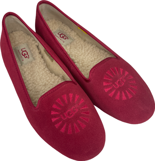 UGG Red Suede Alloway Shearling Lined Ballet Flats UK 5.5 EU 38.5 👠