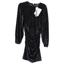 GANNI Black Polka Dot Velvet Mini Dress UK M/L