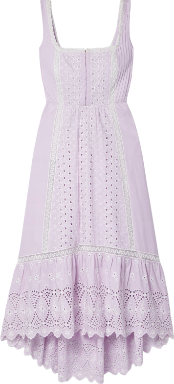 LoveShackFancy Lavender Alwyn crochet-trimmed broderie anglaise cotton-poplin midi dress UK XXS