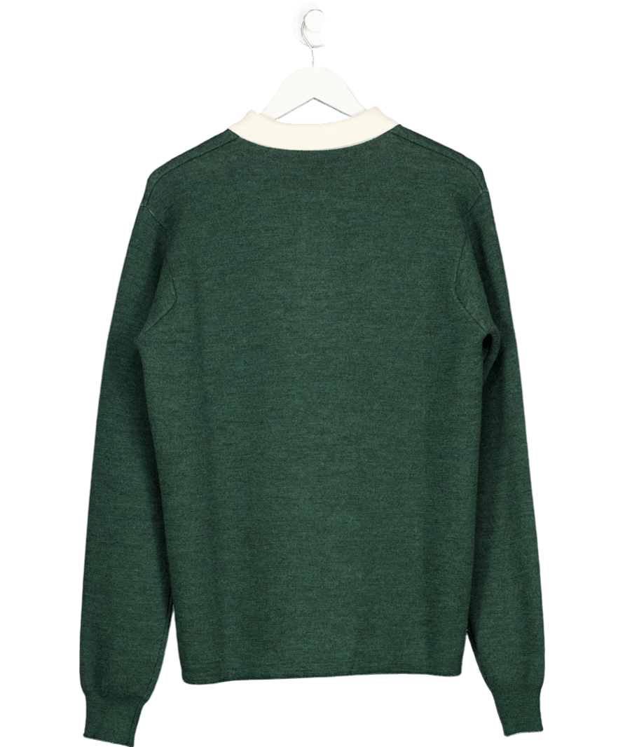 Drake's Green Merino Wool Knitted Rugby Shirt UK M - Reliked