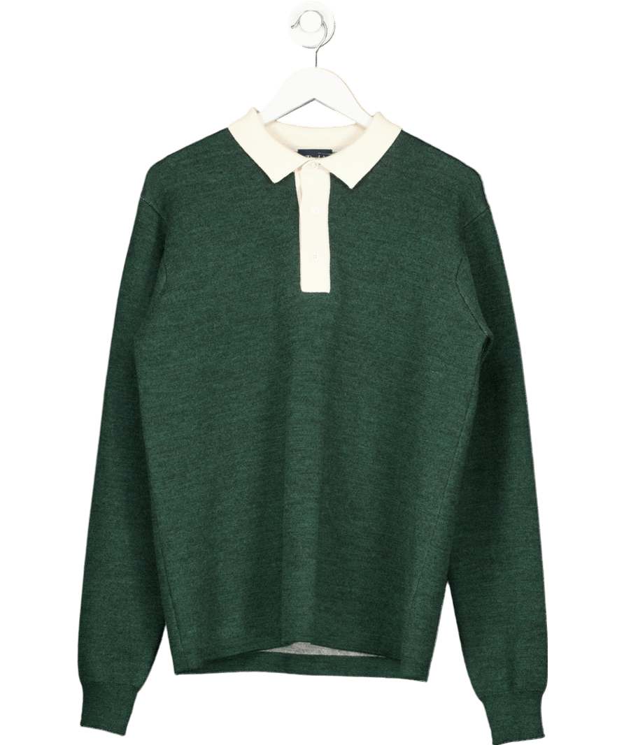 Drake's Green Merino Wool Knitted Rugby Shirt UK M - Reliked
