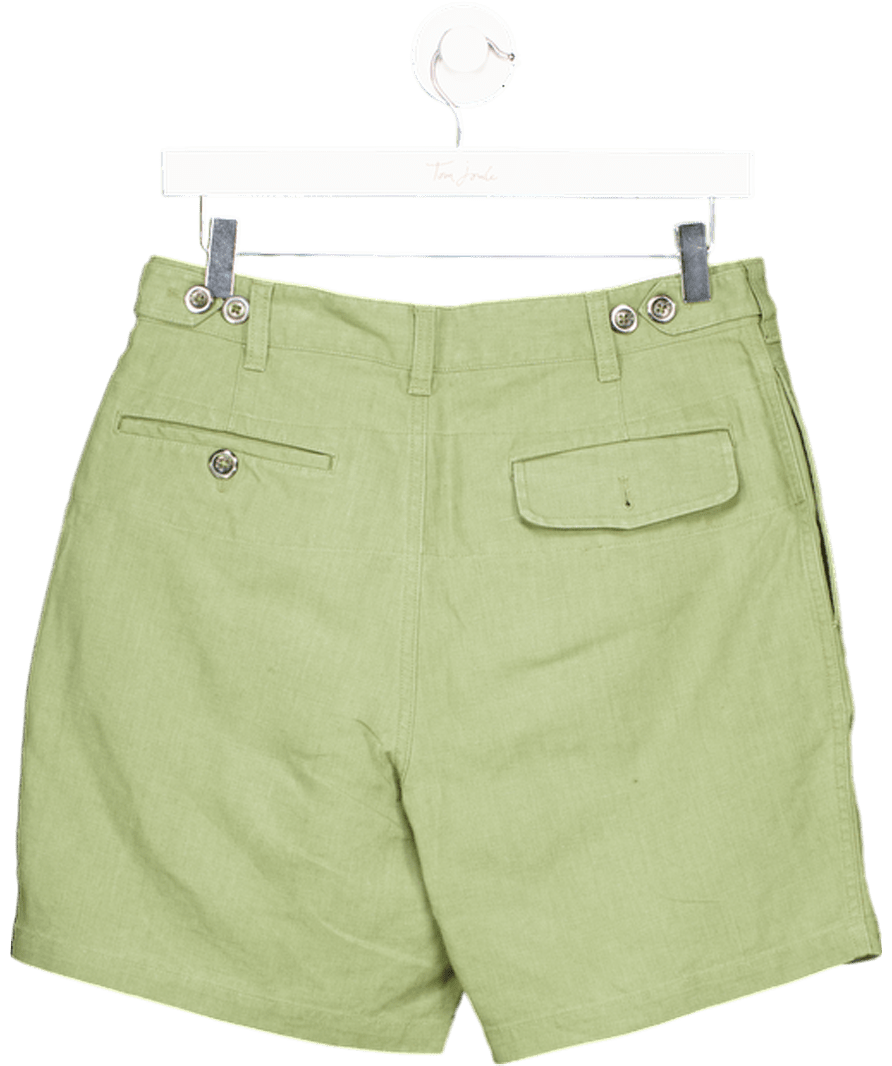 Drake's Green Olive Cotton - linen Herringbone Fatigue Shorts W31 - Reliked