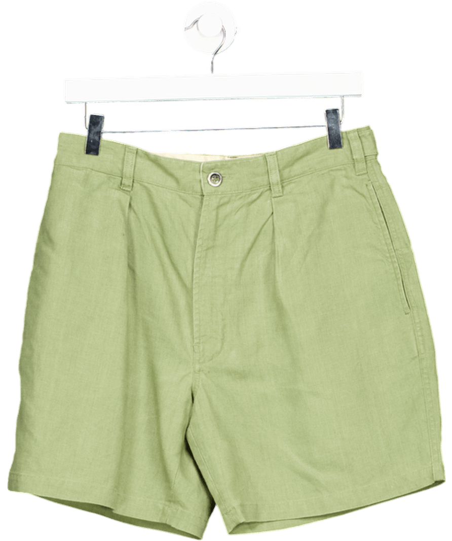 Drake's Green Olive Cotton - linen Herringbone Fatigue Shorts W31 - Reliked