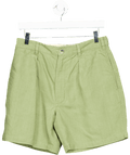 Drake's Green Olive Cotton - linen Herringbone Fatigue Shorts W31 - Reliked