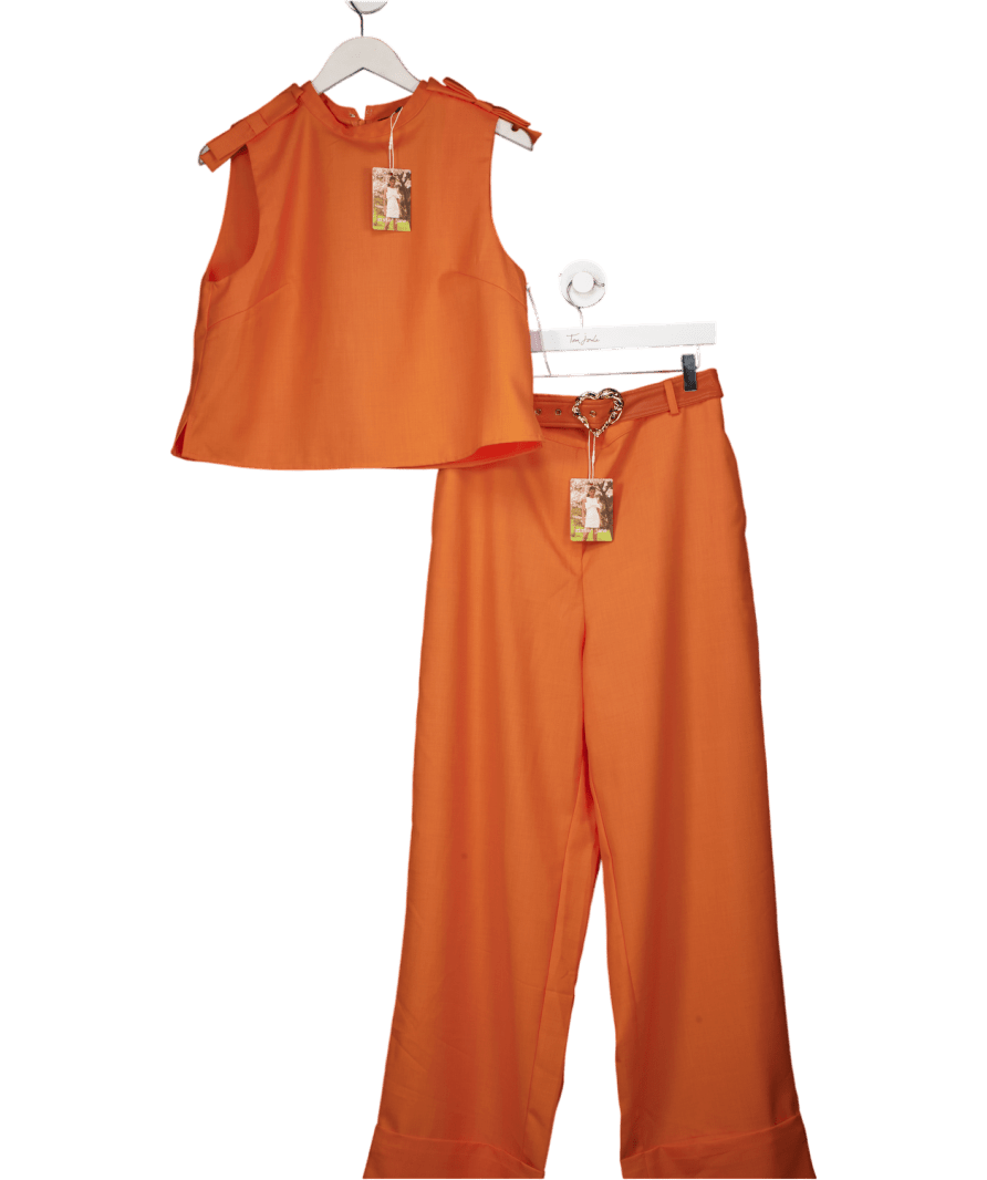 Dream Sister Jane Orange 2 - piece Bow Top And Heart Buckle Trousers Set UK L - Reliked