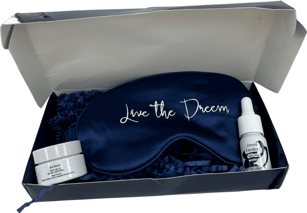 Dreem Distillery Silk Eye Mask, Night Drops 800mg, Body Balm 15ml Gift Set one - Reliked