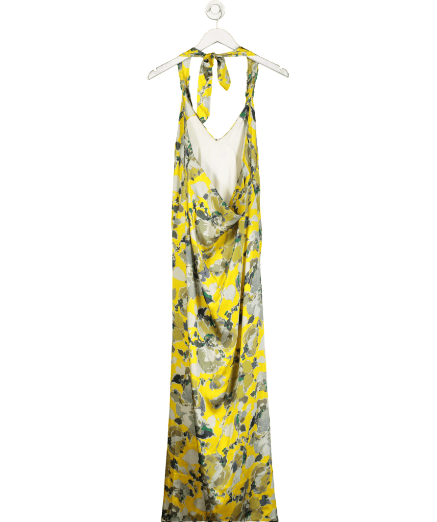 Dries Van Noten Yellow Beaded Halterneck Floral Silk Dress UK 12 - Reliked