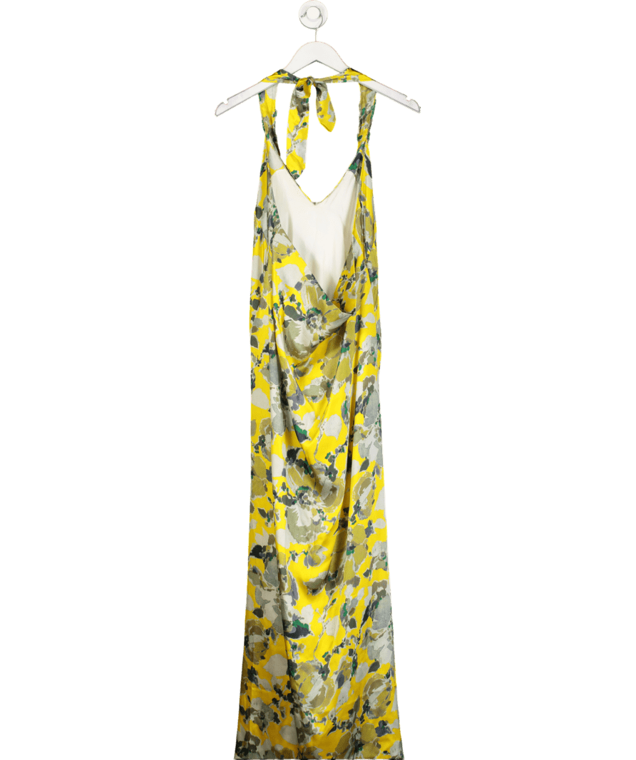 Dries Van Noten Yellow Beaded Halterneck Floral Silk Dress UK 12 - Reliked
