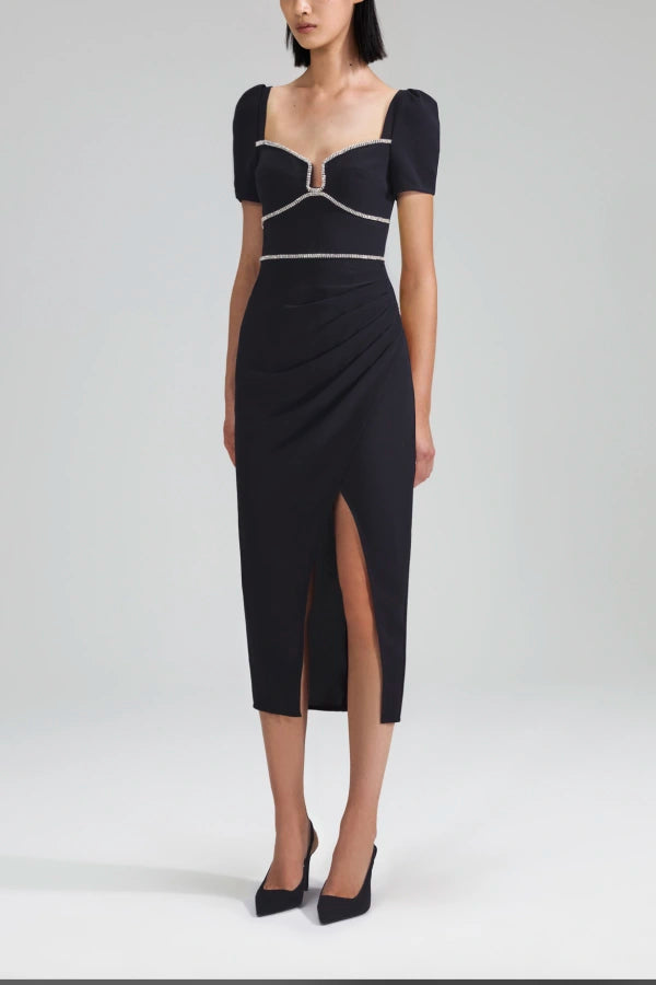 Self-Portrait Black Diamante Crepe Midi Dress UK 12