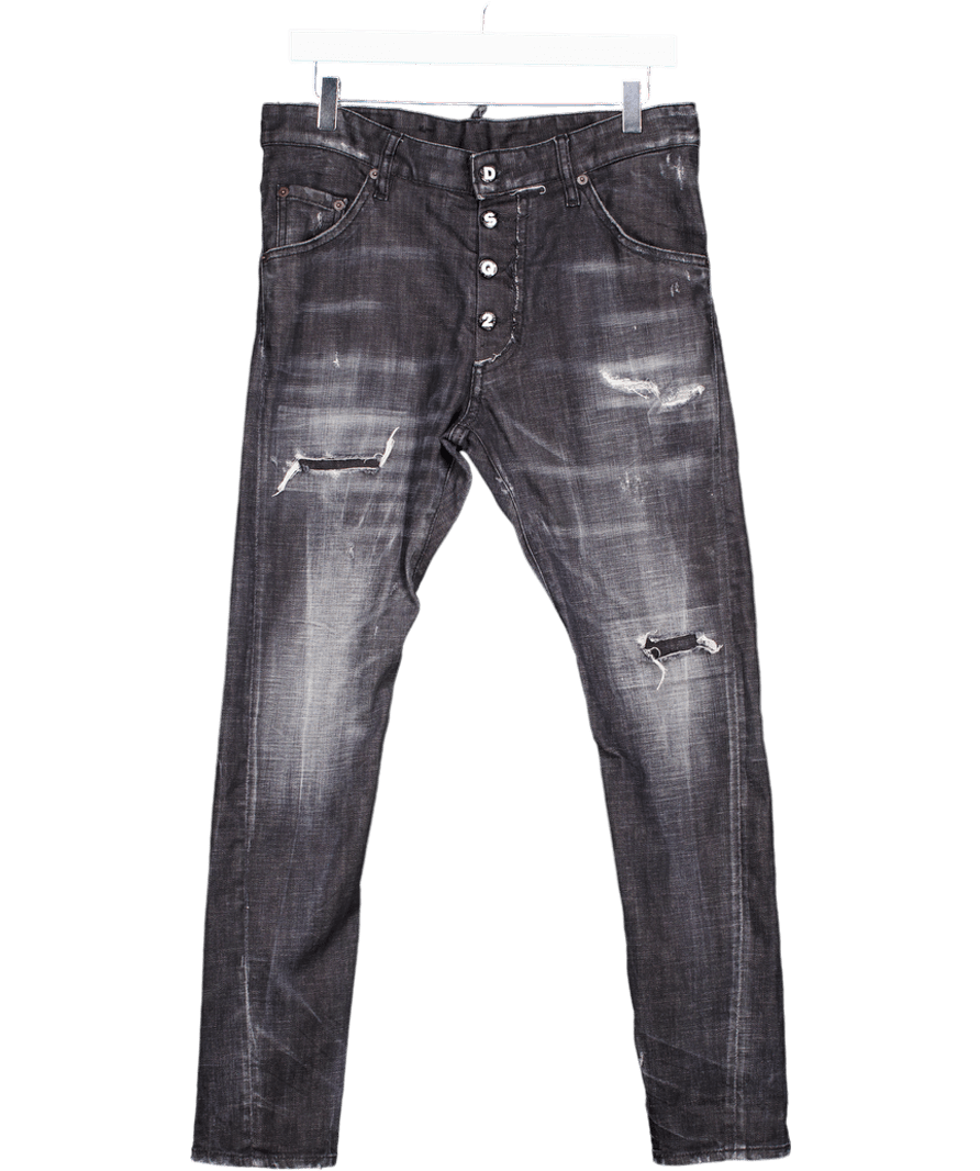 DSQUARED2 Black Distressed Logo Button Kenny Jeans Sz44 W34 - Reliked