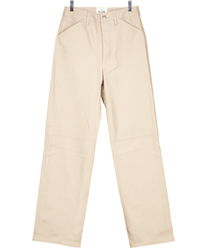 Ducie London Beige Luxury Butter Soft Leather Straight Leg Trousers UK XS
