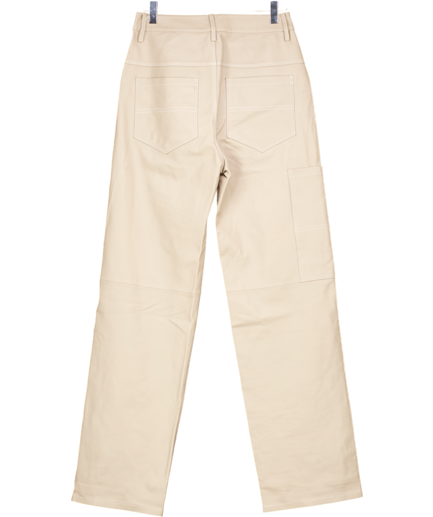 Ducie London Beige Luxury Butter Soft Leather Straight Leg Trousers UK XS - Reliked