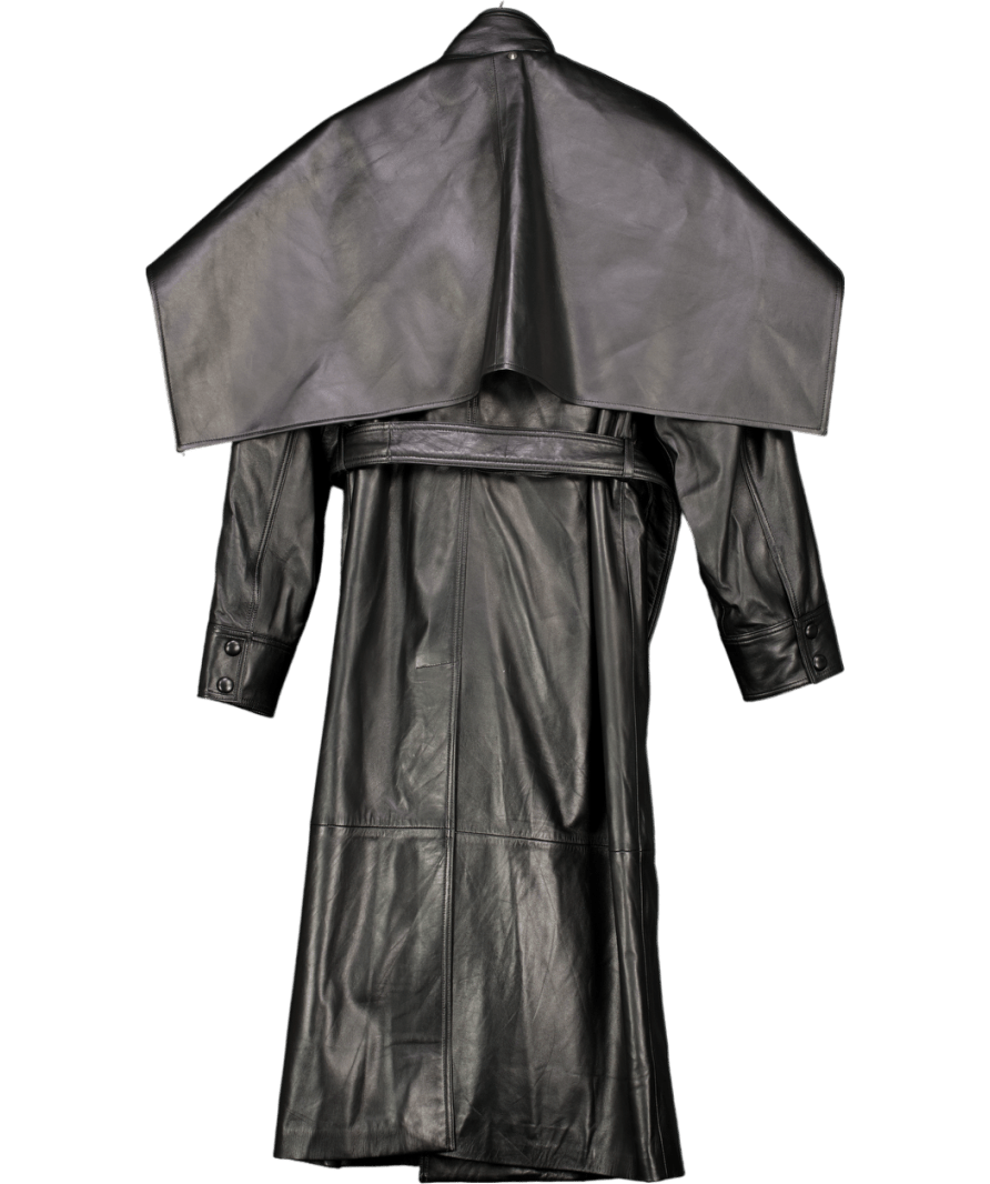 Ducie London Black Nina Leather Coat With Scarf UK M - Reliked