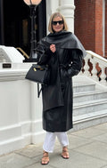 Ducie London Black Nina Leather Coat With Scarf UK M - Reliked