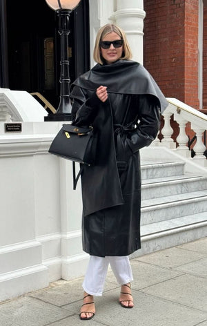 Ducie London Black Nina Leather Coat With Scarf UK M