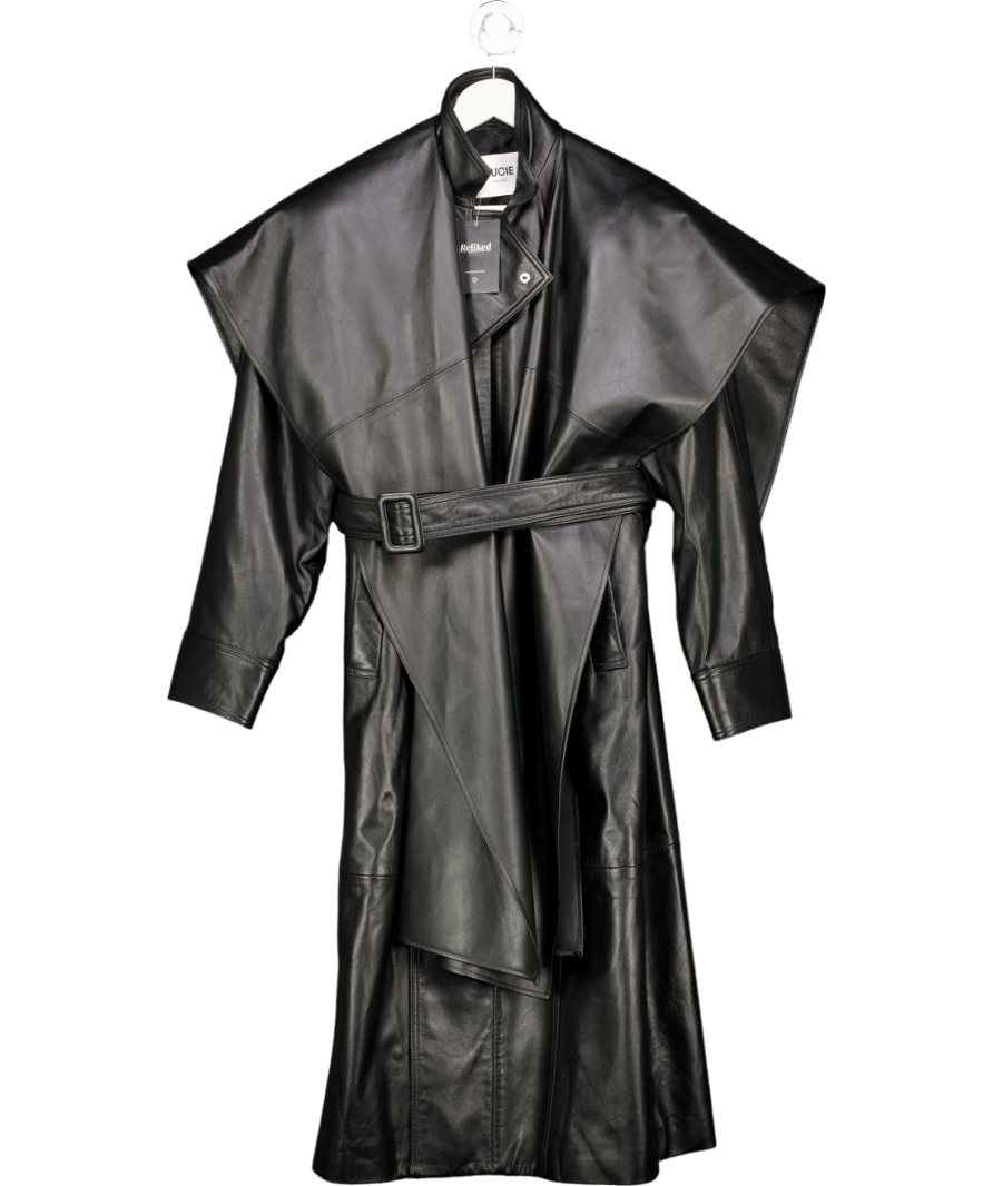 Ducie London Black Nina Leather Coat With Scarf UK M - Reliked