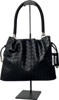 Dune Black Primrose L Woven Leather Drawstring Bag - Reliked