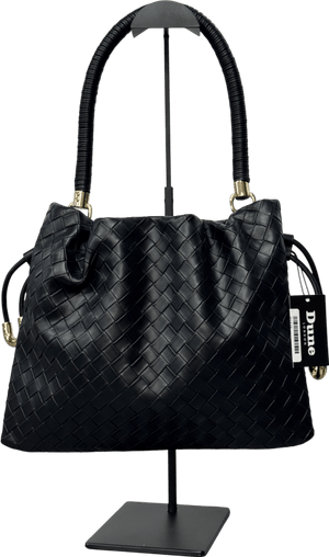 Dune Black Primrose L Woven Leather Drawstring Bag