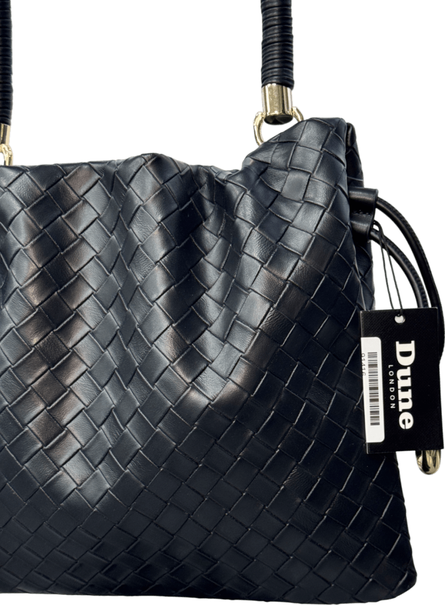 Dune Black Primrose L Woven Leather Drawstring Bag - Reliked