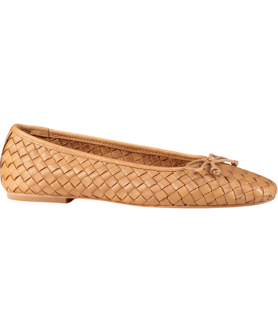 Dune Brown Heat - Tan Woven Leather Bow Detail Ballet Pumps UK 5 EU 38 👠 - Reliked