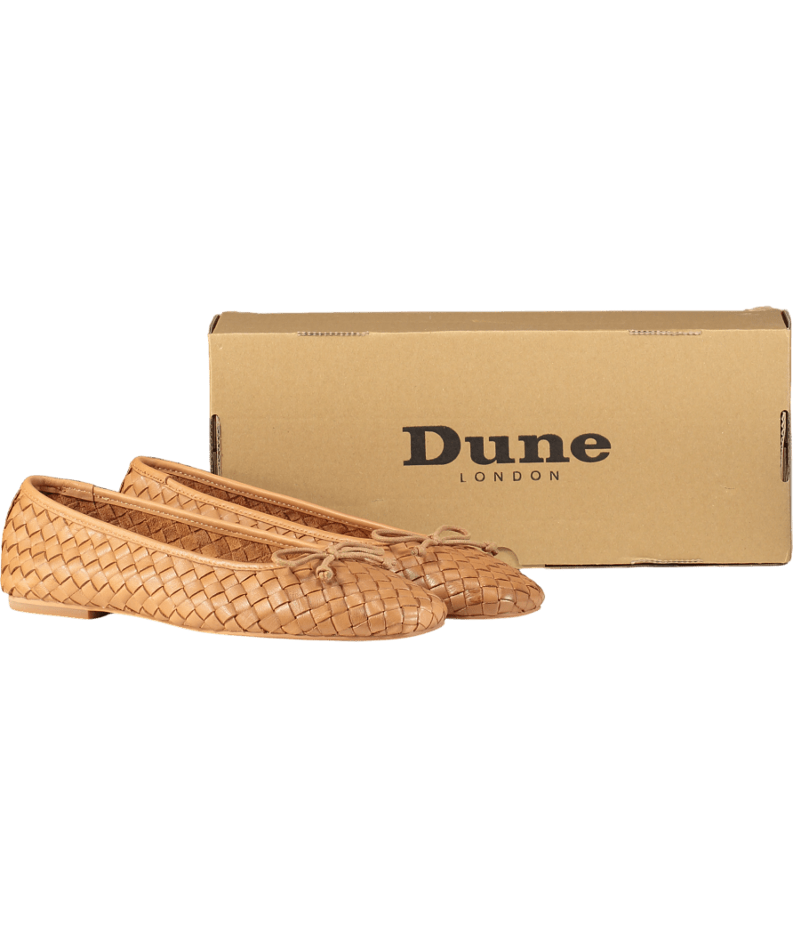 Dune Brown Heat - Tan Woven Leather Bow Detail Ballet Pumps UK 5 EU 38 👠 - Reliked