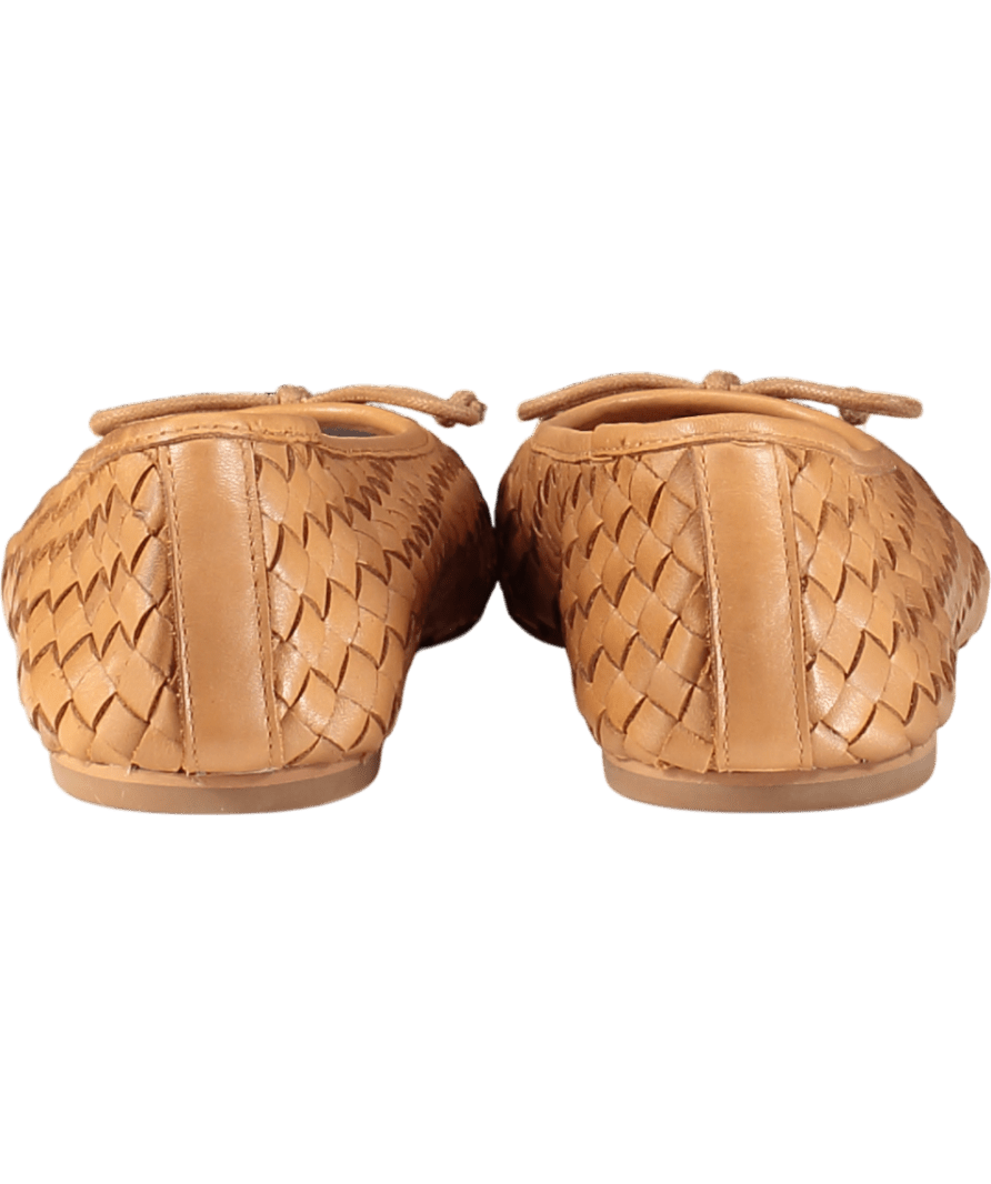 Dune Brown Heat - Tan Woven Leather Bow Detail Ballet Pumps UK 5 EU 38 👠 - Reliked