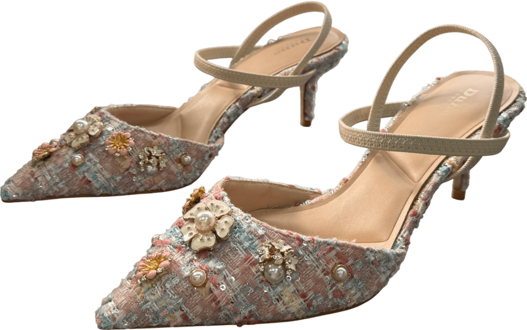DUNE Pink Boucle Embellished Open Kitten Heel Court UK 6 EU 39 👠 - Reliked