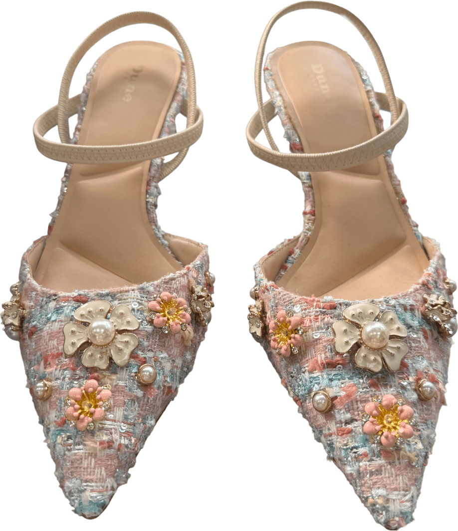 DUNE Pink Boucle Embellished Open Kitten Heel Court UK 6 EU 39 👠 - Reliked
