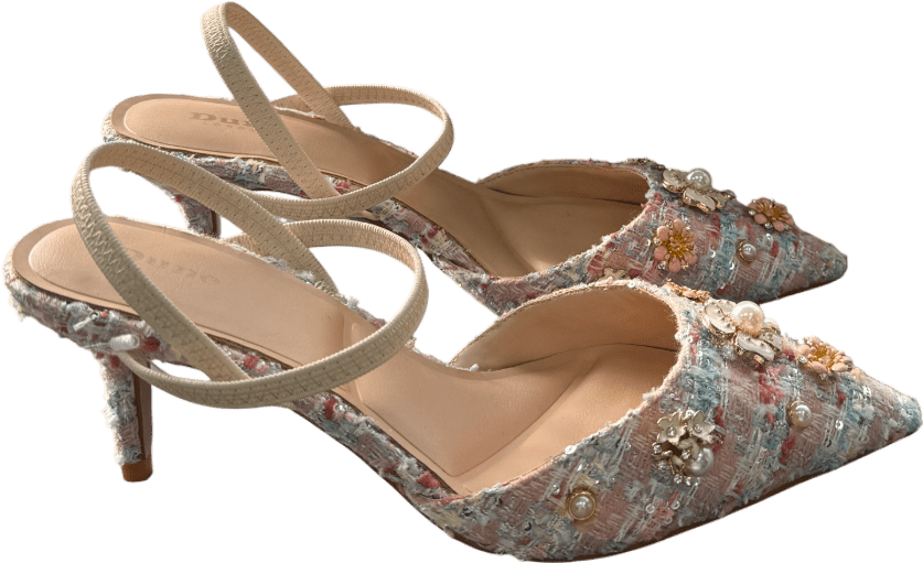 DUNE Pink Boucle Embellished Open Kitten Heel Court UK 6 EU 39 👠 - Reliked
