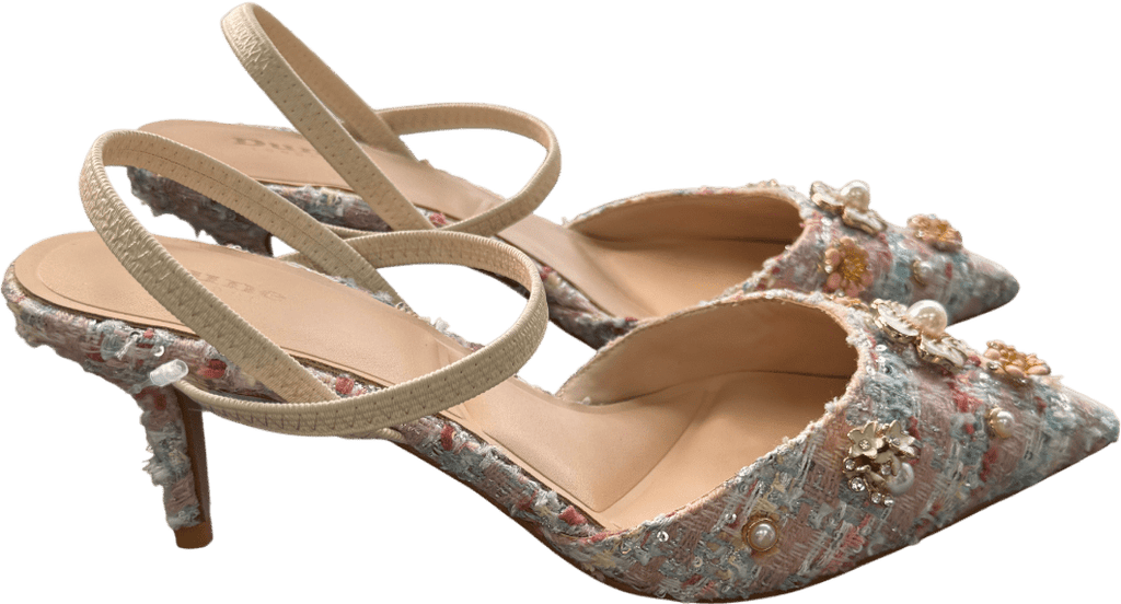 DUNE Pink Boucle Embellished Open Kitten Heel Court UK 6 EU 39 👠 - Reliked