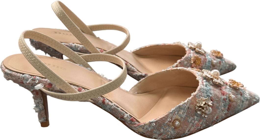 DUNE Pink Boucle Embellished Open Kitten Heel Court UK 6 EU 39 👠 - Reliked