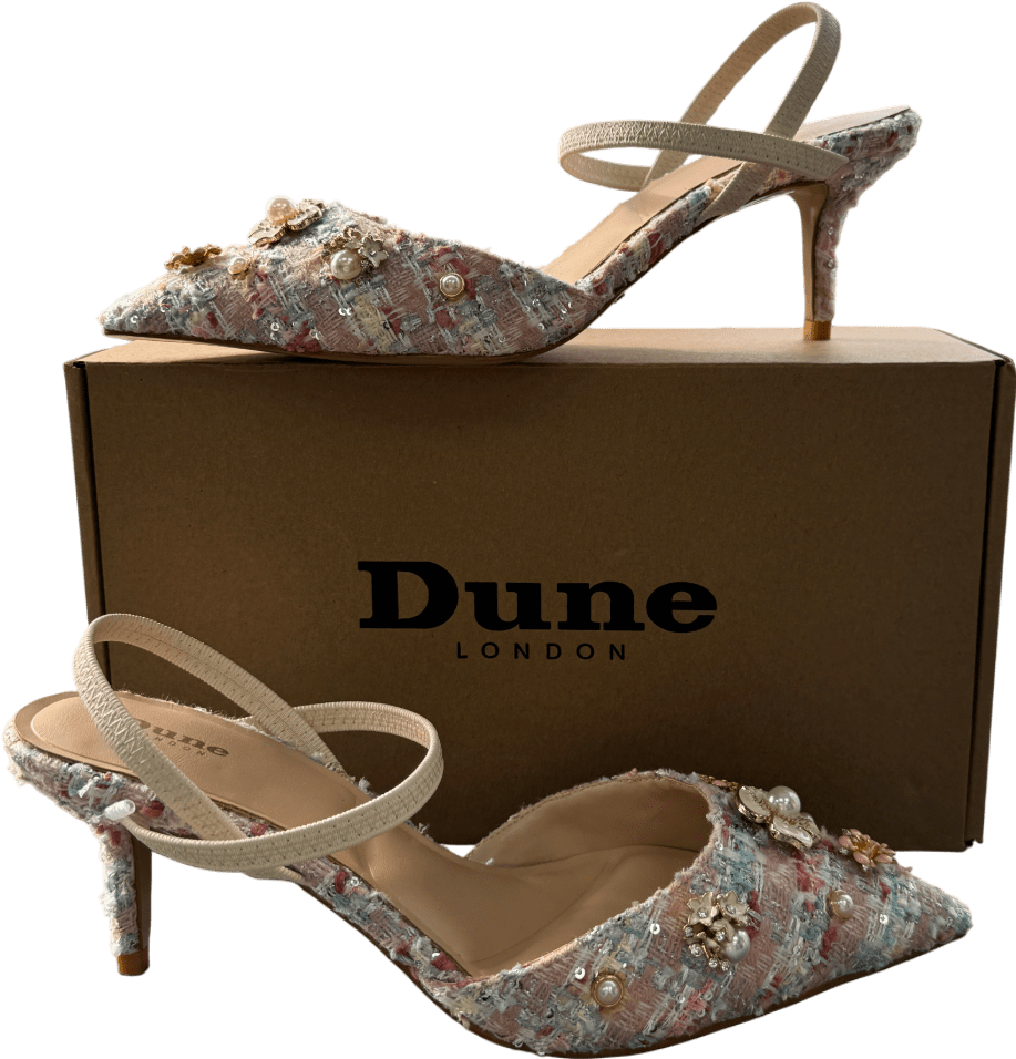 DUNE Pink Boucle Embellished Open Kitten Heel Court UK 6 EU 39 👠 - Reliked