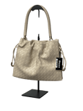 Dune Primrose L Woven Leather Drawstring Bag, Cream - Reliked