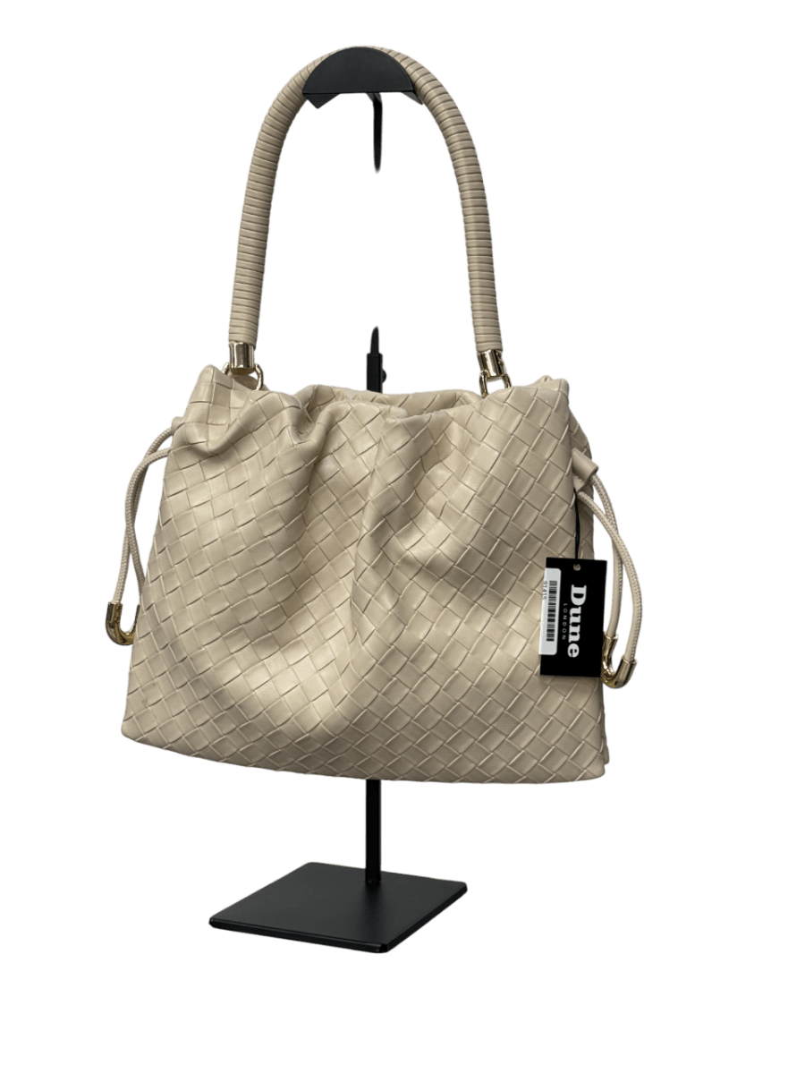 Dune Primrose L Woven Leather Drawstring Bag, Cream - Reliked