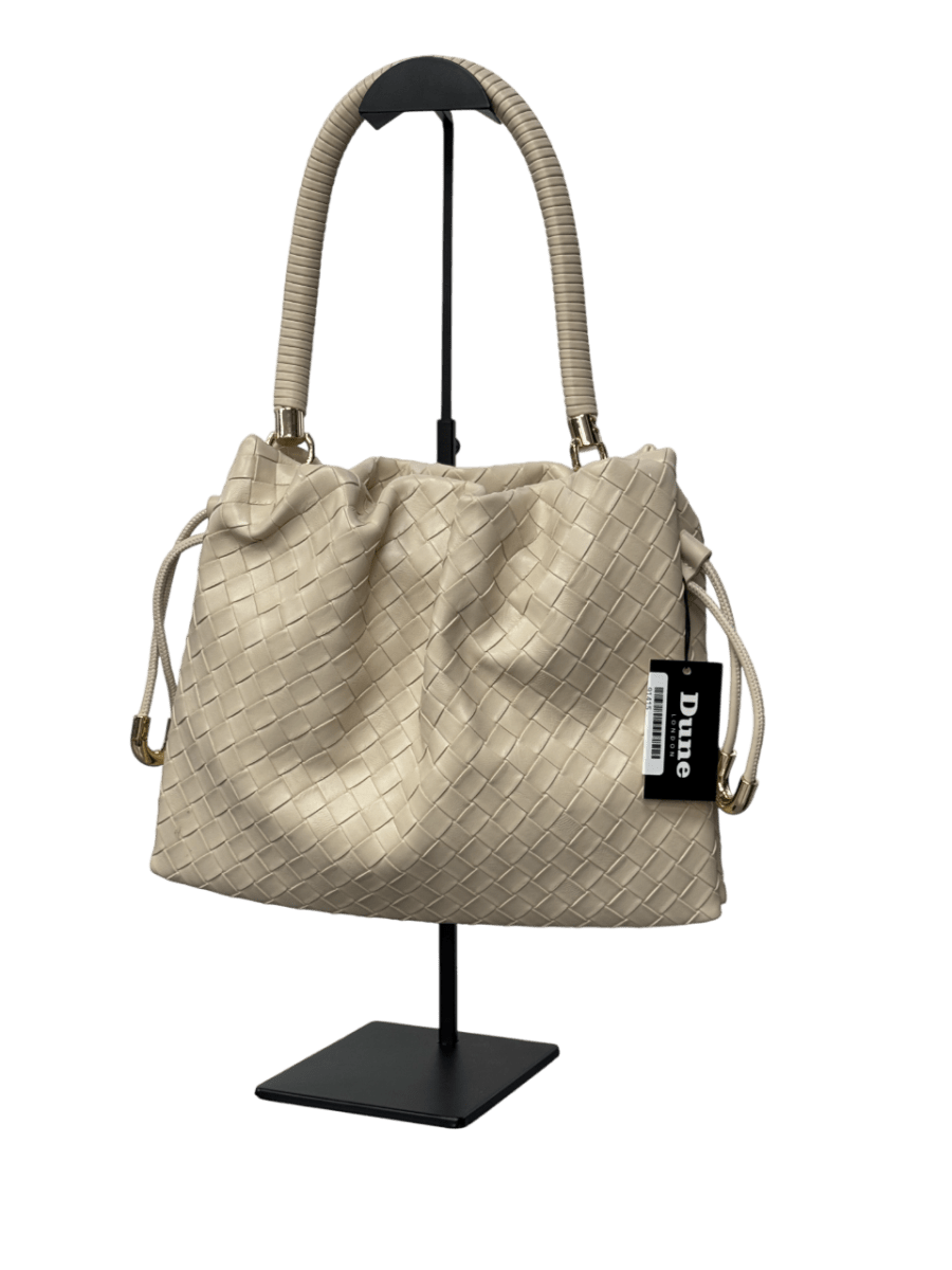 Dune Primrose L Woven Leather Drawstring Bag, Cream - Reliked
