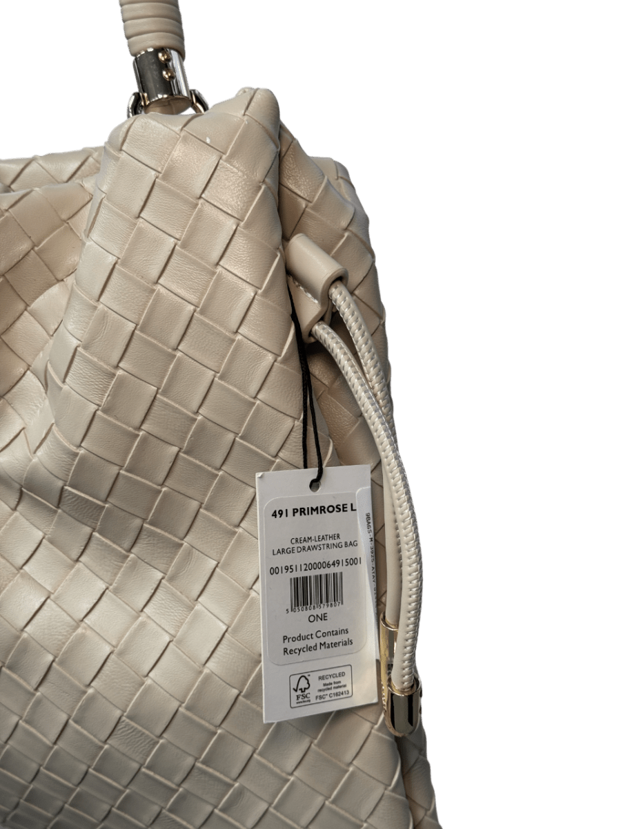 Dune Primrose L Woven Leather Drawstring Bag, Cream - Reliked