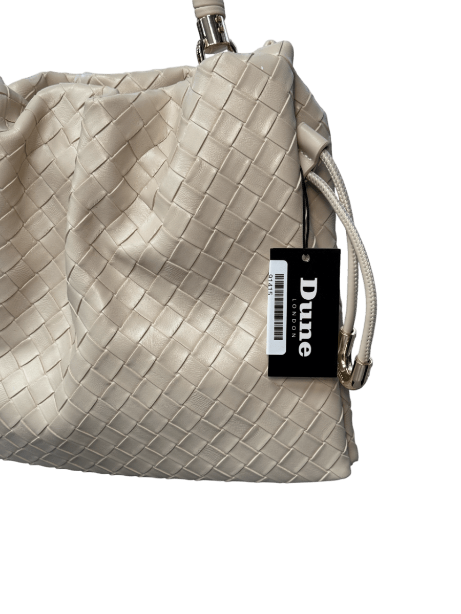 Dune Primrose L Woven Leather Drawstring Bag, Cream - Reliked