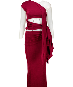 WANDERDOLL Red Noa Cut Out Top And Maxi Skirt Set UK XS