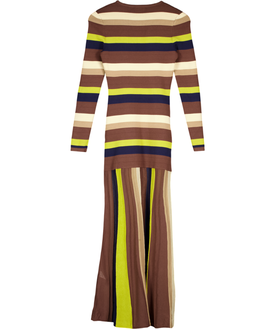 KAREN MILLEN Brown Stripe Long Sleeve Knitted Maxi Dress UK XS