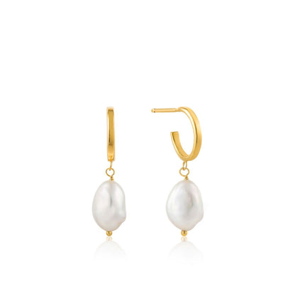 Ania Haie Gold Pearl Drop Huggie Hoop Earrings - GIFT BOXED