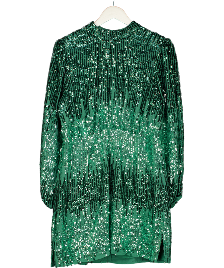 RIXO Green Sequin Long Sleeve Mini Dress UK 14