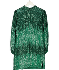 RIXO Green Sequin Long Sleeve Mini Dress UK 14